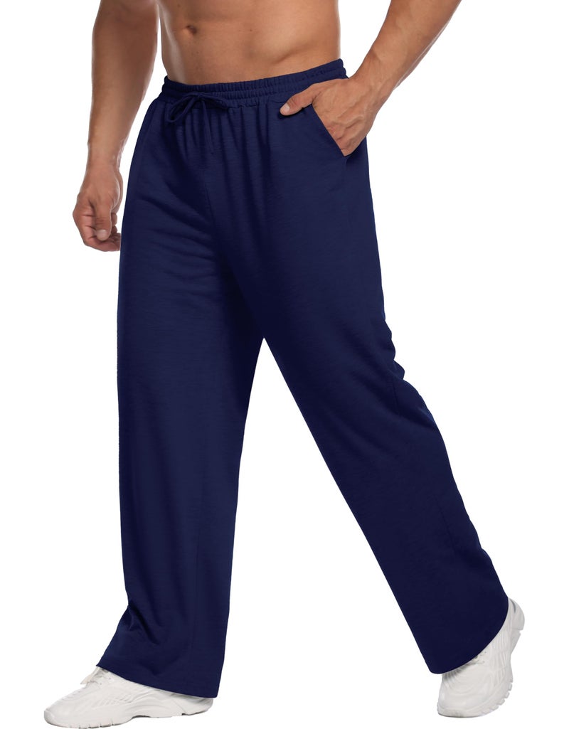 Deyeek Men's Lightweight Sweatpants Open Bottom Baggy Sweat Pants for Mens Adult Straight Leg Gym Sweatpants with Pockets Navy Blue - Image 4