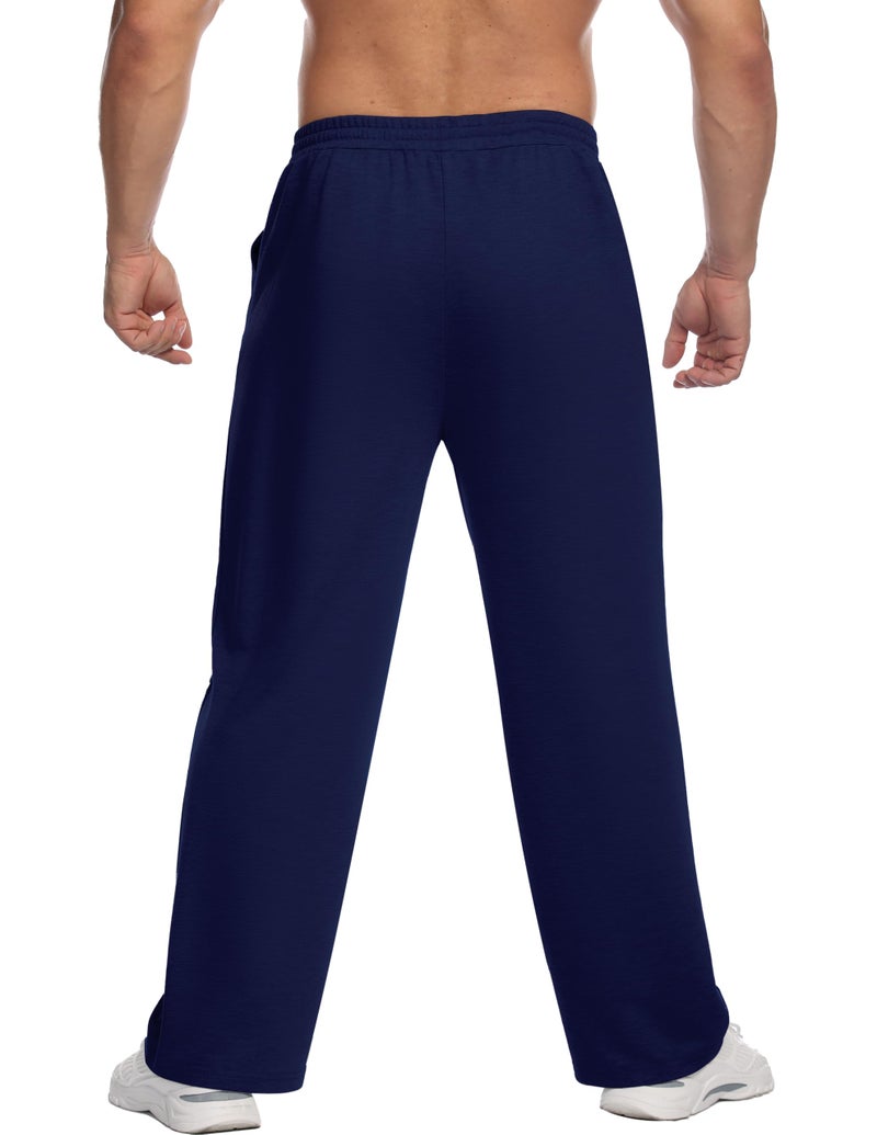 Deyeek Men's Lightweight Sweatpants Open Bottom Baggy Sweat Pants for Mens Adult Straight Leg Gym Sweatpants with Pockets Navy Blue - Image 2