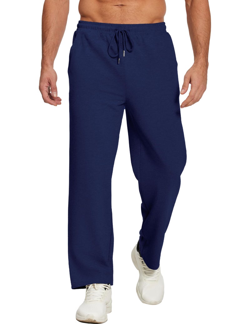 Deyeek Men's Lightweight Sweatpants Open Bottom Baggy Sweat Pants for Mens Adult Straight Leg Gym Sweatpants with Pockets Navy Blue - Image 3