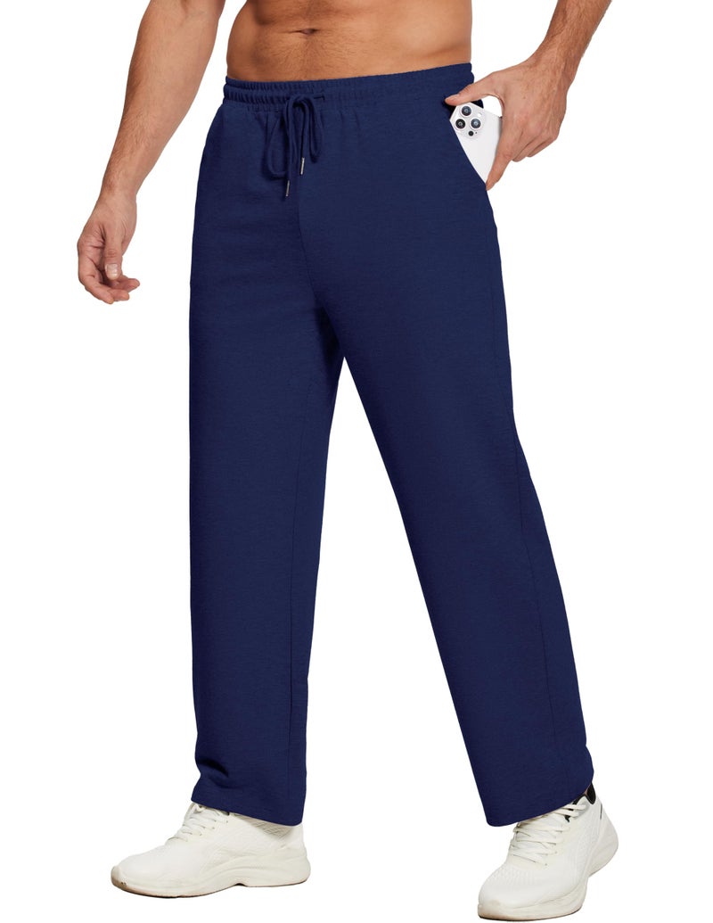 Deyeek Men's Lightweight Sweatpants Open Bottom Baggy Sweat Pants for Mens Adult Straight Leg Gym Sweatpants with Pockets Navy Blue - Image 1