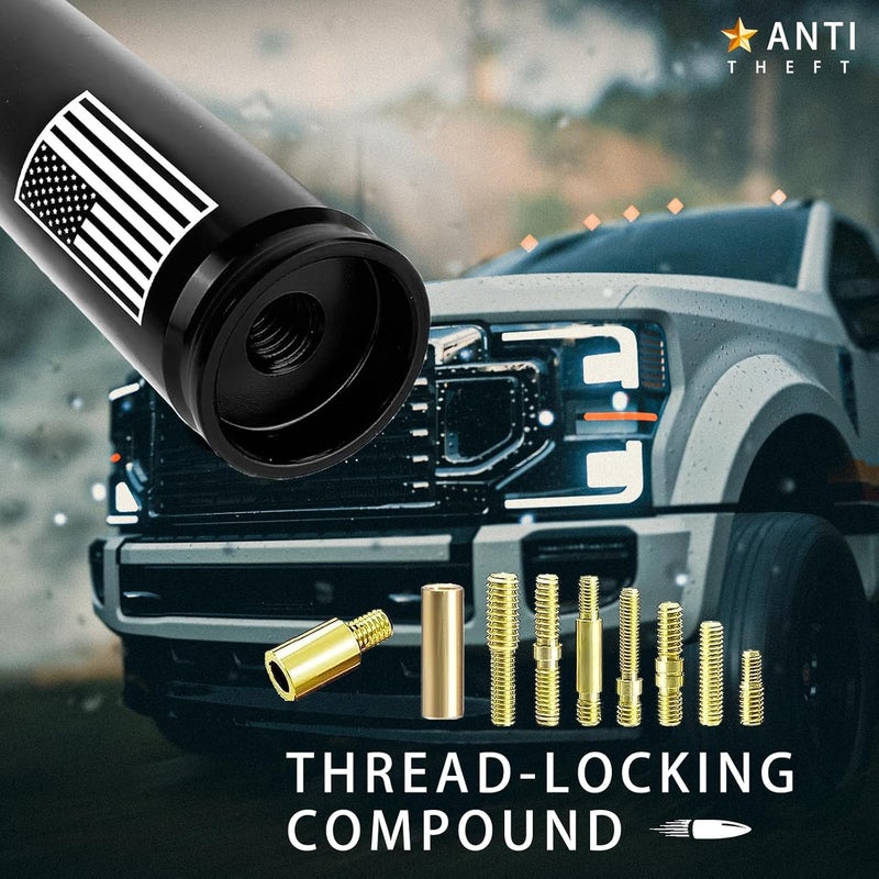 هوائي رصاصة للسيارات والشاحنات مع أغطية صمامات الإطارات - عمود لـ GM Chevy Silverado 1500 2500 3500 HD Avalanche Ford F150 F250 F350 Denali شاحنات البيك أب الثقيلة (أسود) - تصميم مضاد للسرقة - Image 3