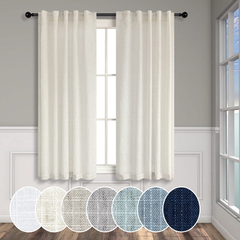 Pitalk Natural Linen Curtains for Small Windows 38 Inch Wide 2 Panels Set Back Tab Pocket Short Skinny Narrow Mini Curtains for Bedroom Bathroom Basement Farmhouse Decor 38x45 Inch Length Ivory Cream Colored - Image 1