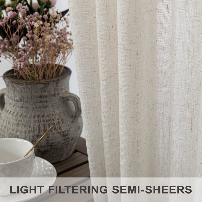 Pitalk Natural Linen Curtains for Small Windows 38 Inch Wide 2 Panels Set Back Tab Pocket Short Skinny Narrow Mini Curtains for Bedroom Bathroom Basement Farmhouse Decor 38x45 Inch Length Ivory Cream Colored - Image 4