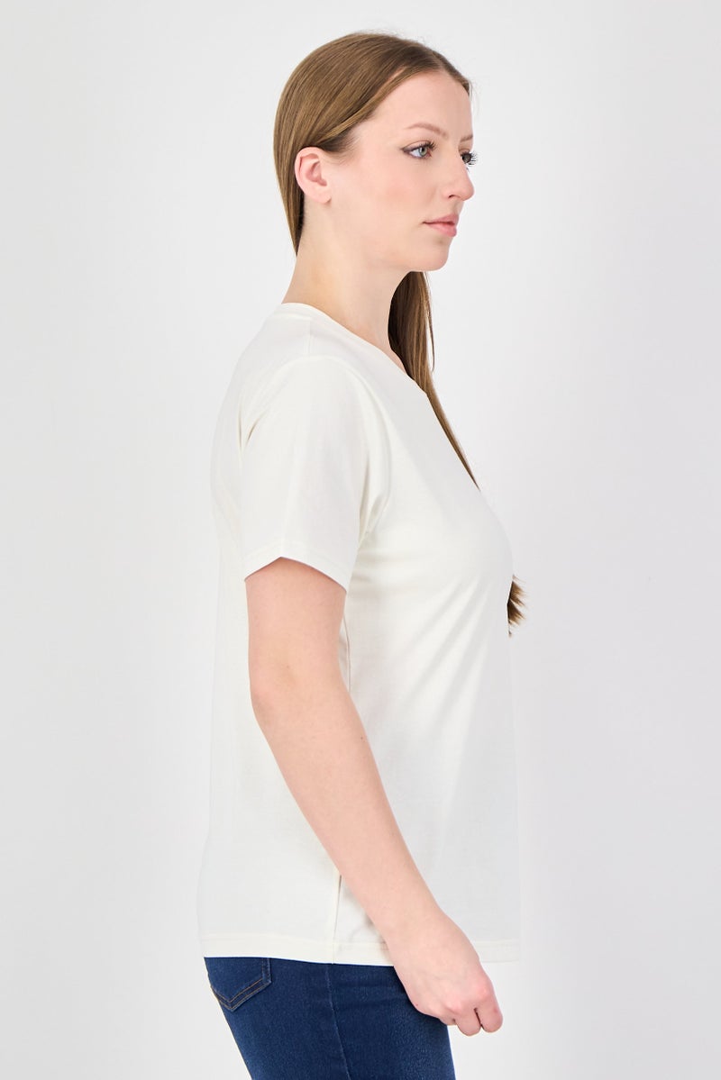 Fudo Comforts By Fudo Women Crew Neck Short Sleeve Plain T-Shirt, Cream - Image 4