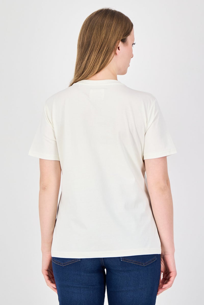 Fudo Comforts By Fudo Women Crew Neck Short Sleeve Plain T-Shirt, Cream - Image 2