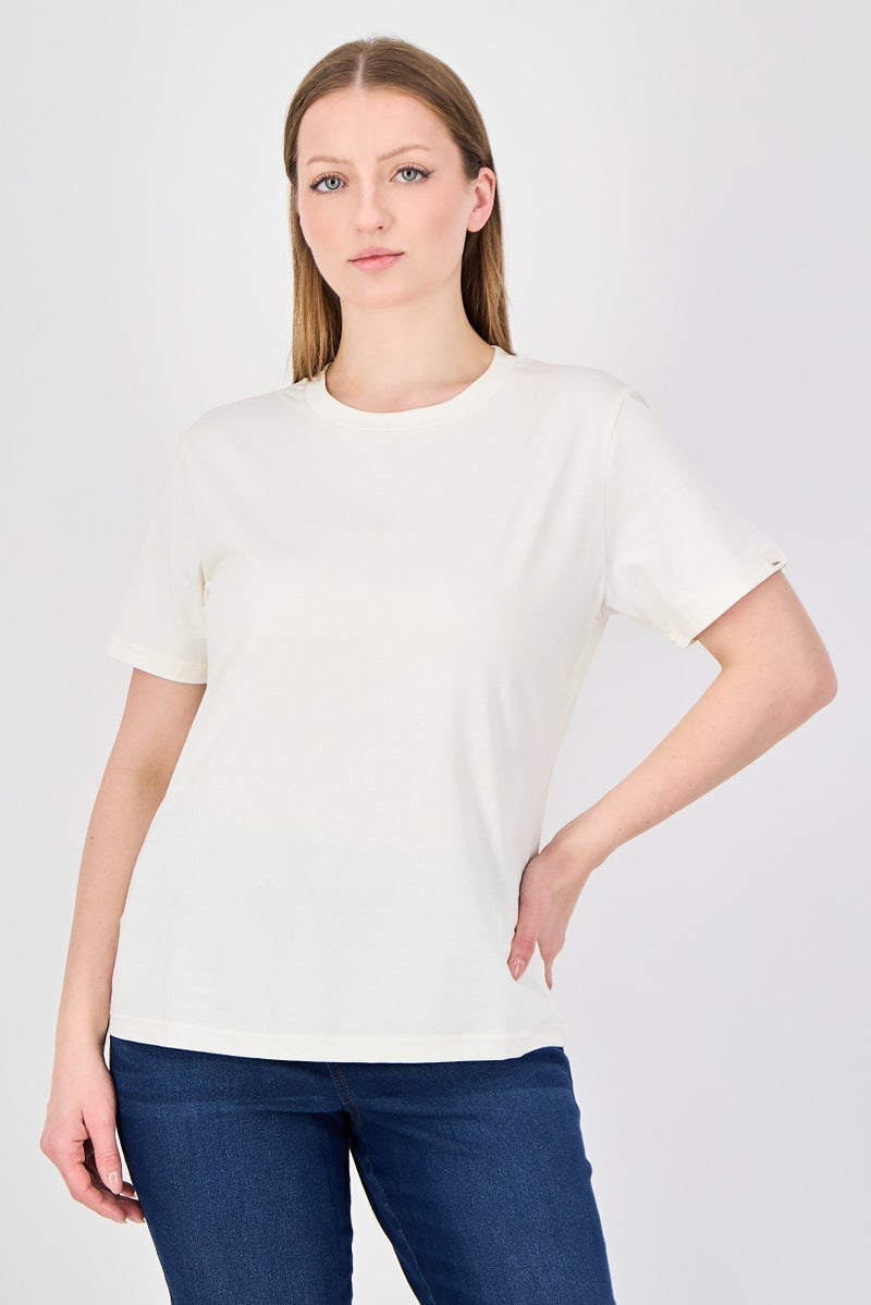 Fudo Comforts By Fudo Women Crew Neck Short Sleeve Plain T-Shirt, Cream - Image 1