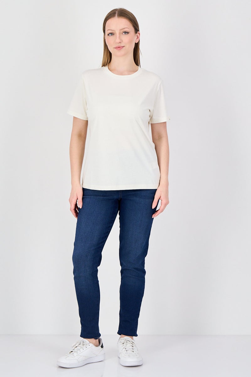 Fudo Comforts By Fudo Women Crew Neck Short Sleeve Plain T-Shirt, Cream - Image 3