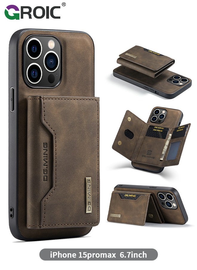 GROIC iPhone 15 Pro Max 2 in 1 Clutch Wallet, Vintage Slim Leather Case Magnetic Detachable Tri-Fold Wallet, iPhone 15 Pro Max 6.7" Leather Case with Card Holder Pocket Slim Case  - Image 1