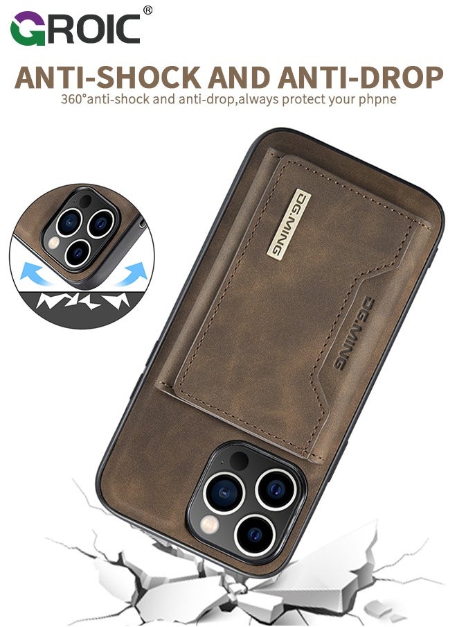GROIC iPhone 15 Pro Max 2 in 1 Clutch Wallet, Vintage Slim Leather Case Magnetic Detachable Tri-Fold Wallet, iPhone 15 Pro Max 6.7" Leather Case with Card Holder Pocket Slim Case  - Image 4