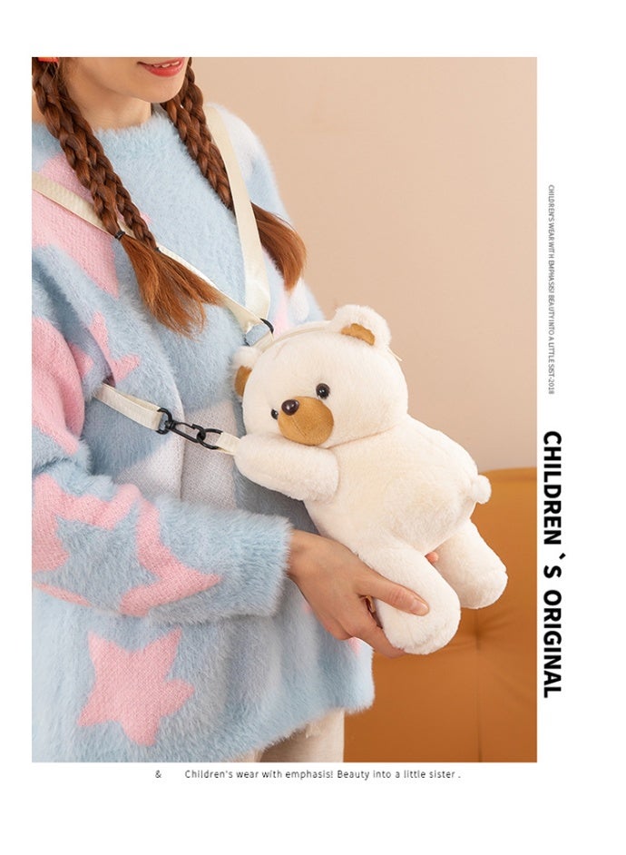 حقيبة دب لطيف محشوة بحجم 30 سم - حقيبة قابلة للارتداء بالكتف أو بشكل مائل، هدية عيد ميلاد للصديقة الحميمة، مفاجأة للأطفال - Image 3