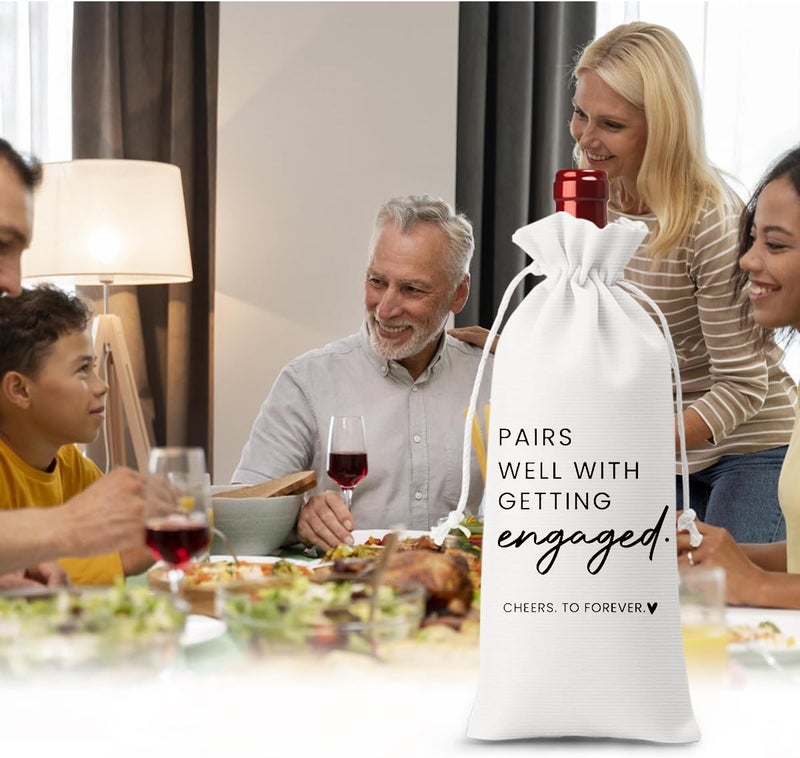 FBCCZEY Engaged Gifts Engagement Gifts for Couples Her Engagement Party Decorations Bridal Shower Decorations Wine Gift Bag Cheers To Forever Wine Bag - White - Image 5
