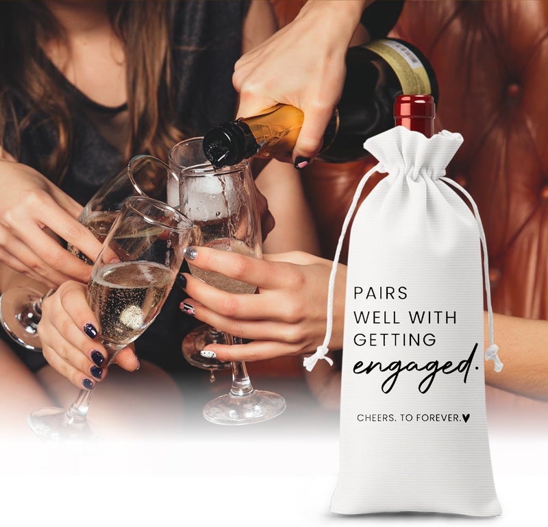 FBCCZEY Engaged Gifts Engagement Gifts for Couples Her Engagement Party Decorations Bridal Shower Decorations Wine Gift Bag Cheers To Forever Wine Bag - White - Image 4