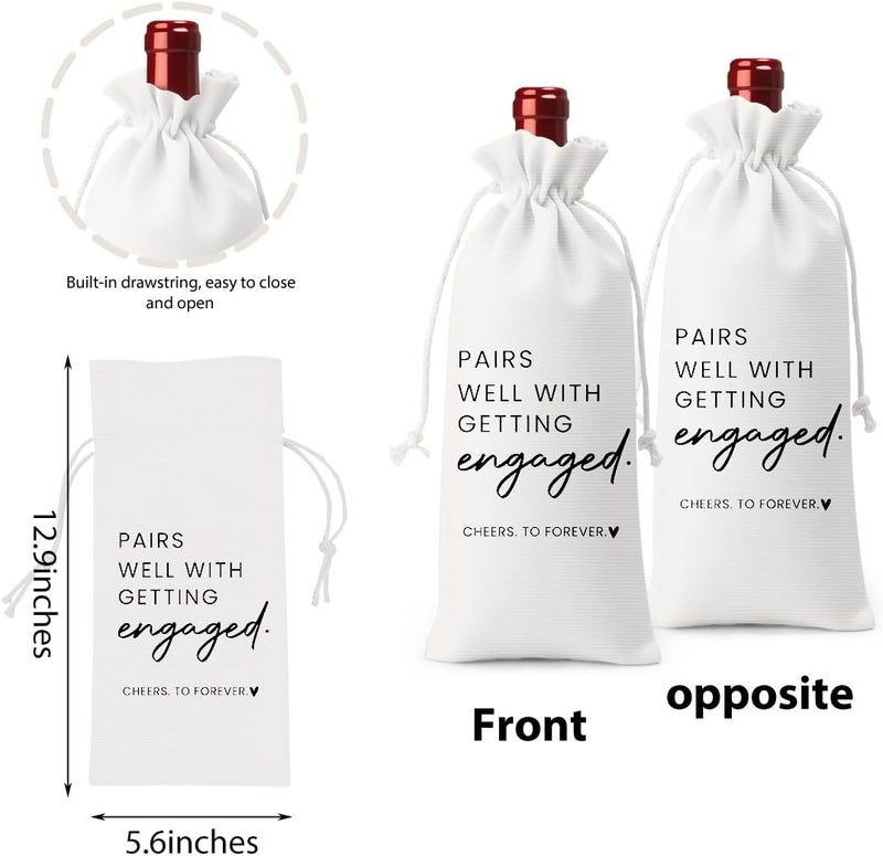 FBCCZEY Engaged Gifts Engagement Gifts for Couples Her Engagement Party Decorations Bridal Shower Decorations Wine Gift Bag Cheers To Forever Wine Bag - White - Image 1