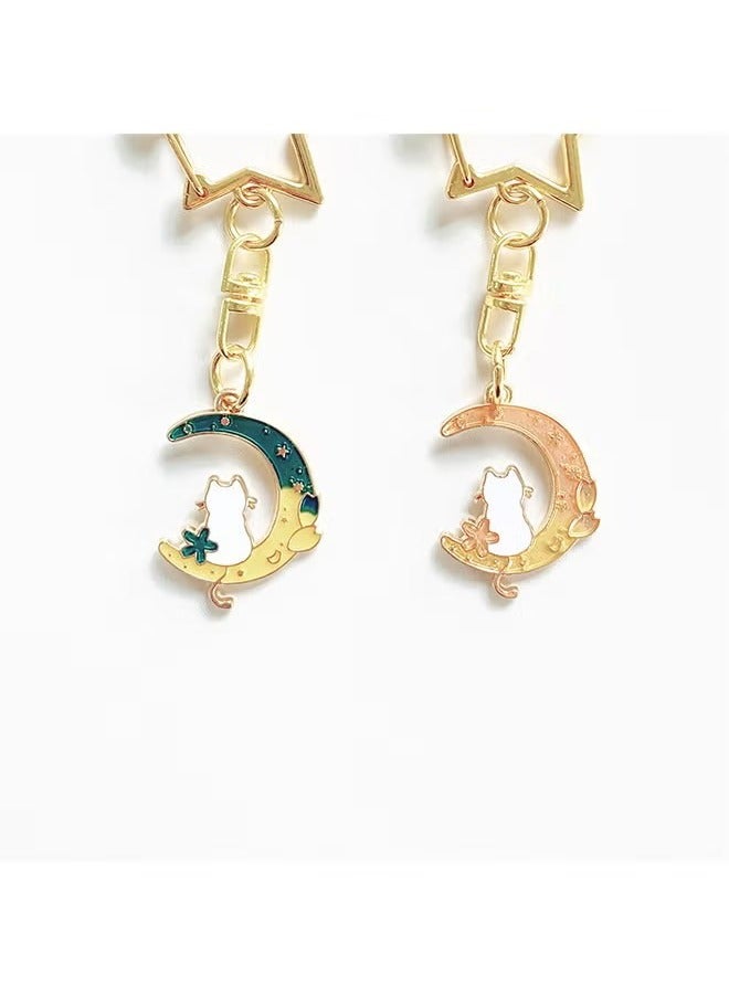 سلسلة مفاتيح مكونة من قطعتين - سلسلة مفاتيح للأزواج - سلسلة مفاتيح على شكل نجمة قمر حلم - سلسلة مفاتيح على شكل قطة - أنيقة وفريدة من نوعها - Image 1