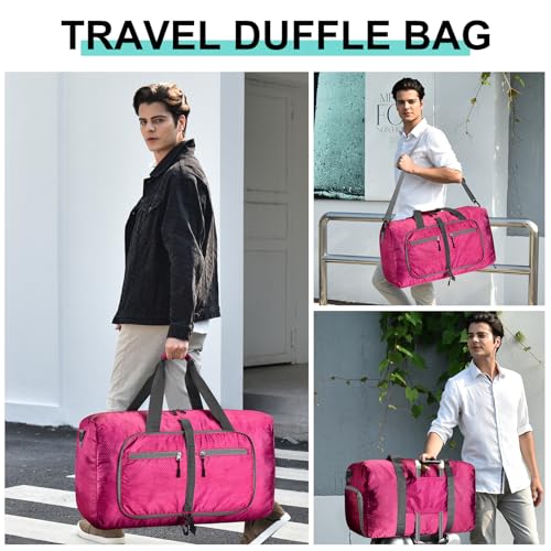 Dimayar Travel Duffle Bag for Men Women - Foldable Duffel Bag with Shoes Compartment - Overnight Bags Waterproof & Tear Resistant(65L,Fuchsine) - Image 5