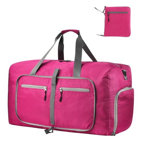 Dimayar Travel Duffle Bag for Men Women - Foldable Duffel Bag with Shoes Compartment - Overnight Bags Waterproof & Tear Resistant(65L,Fuchsine) - Image 1