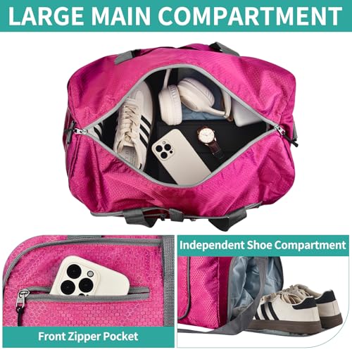 Dimayar Travel Duffle Bag for Men Women - Foldable Duffel Bag with Shoes Compartment - Overnight Bags Waterproof & Tear Resistant(65L,Fuchsine) - Image 4