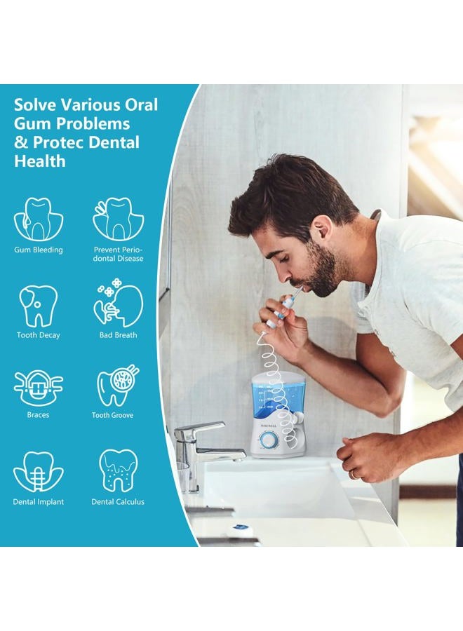 TUREWELL Water Dental Oral Irrigator for Teeth/Braces,10 Pressure Levels Water Teeth Cleaner 8 Water Jet Tips for Family, 600ML Electric Dental Flosser Pick for Tooth Cleaning (White) - Image 4