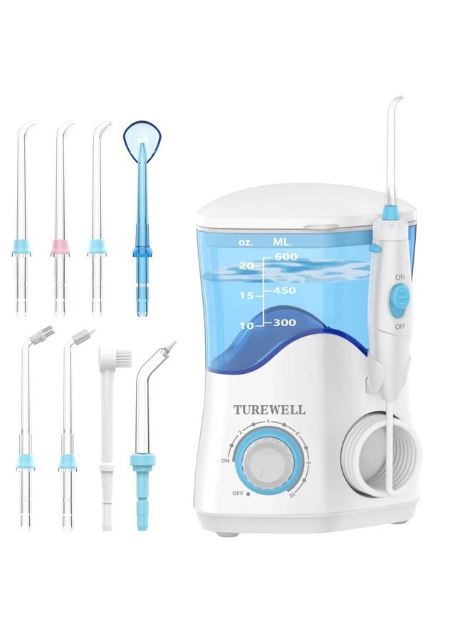 TUREWELL Water Dental Oral Irrigator for Teeth/Braces,10 Pressure Levels Water Teeth Cleaner 8 Water Jet Tips for Family, 600ML Electric Dental Flosser Pick for Tooth Cleaning (White) - Image 1