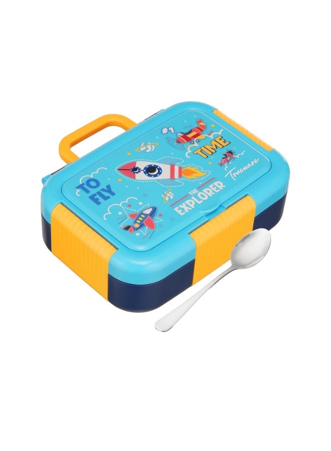 Trueware Galaxy 2 304 Stainless Steel PU Insulated Lunch Box with Two Compartment BPA Free, Food Grade Ideal for School, Picnic, Office & Outdoor - 530ml with spoon - Image 1