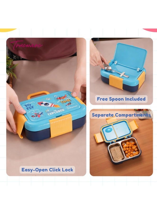 Trueware Galaxy 2 304 Stainless Steel PU Insulated Lunch Box with Two Compartment BPA Free, Food Grade Ideal for School, Picnic, Office & Outdoor - 530ml with spoon - Image 3