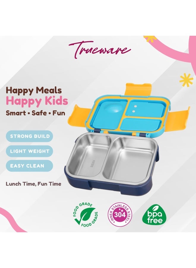 Trueware Galaxy 2 304 Stainless Steel PU Insulated Lunch Box with Two Compartment BPA Free, Food Grade Ideal for School, Picnic, Office & Outdoor - 530ml with spoon - Image 2