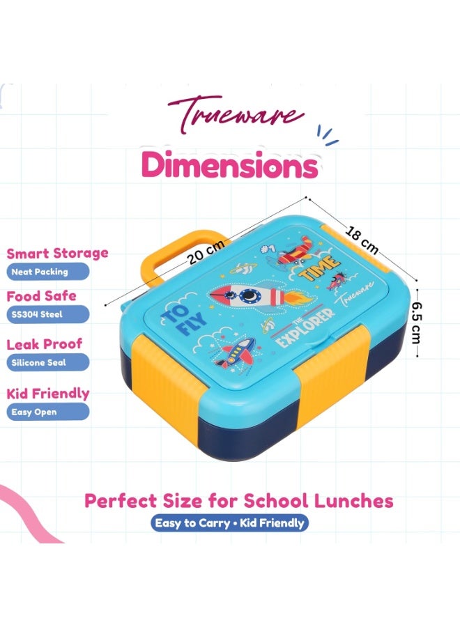 Trueware Galaxy 2 304 Stainless Steel PU Insulated Lunch Box with Two Compartment BPA Free, Food Grade Ideal for School, Picnic, Office & Outdoor - 530ml with spoon - Image 4