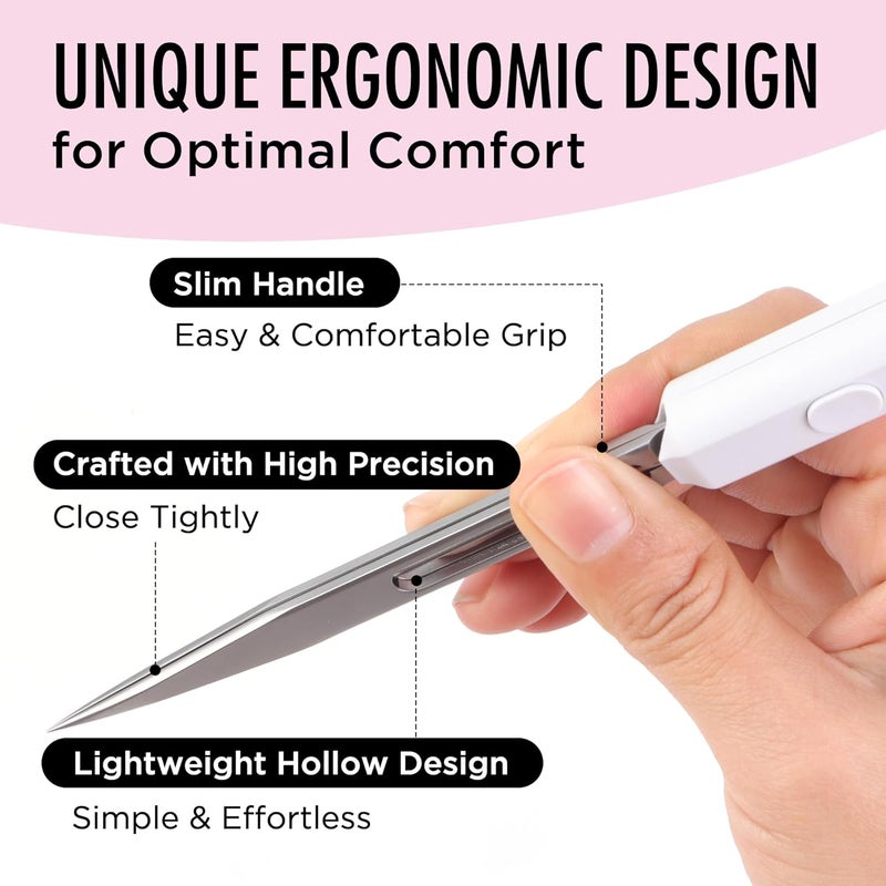 Calailis Light Tweezers Stainless Steel Tweezers with LED Light Self-illuminating Precision Durable and Non-rusting for Precision Eyebrows, Nose, Lip, Hair Removal for Men and Women (ZN) - Image 4