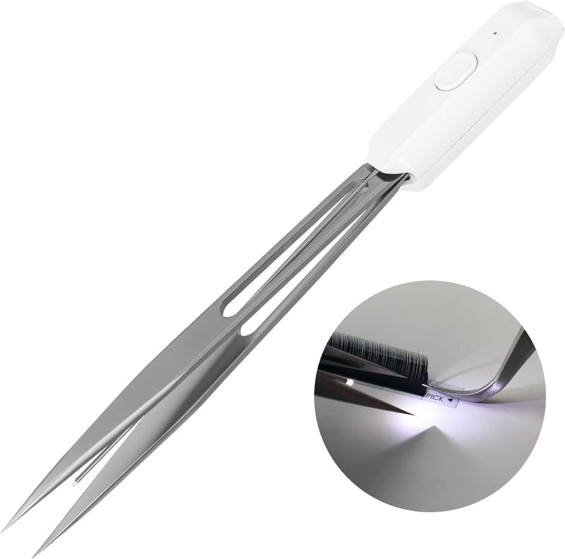 Calailis Light Tweezers Stainless Steel Tweezers with LED Light Self-illuminating Precision Durable and Non-rusting for Precision Eyebrows, Nose, Lip, Hair Removal for Men and Women (ZN) - Image 1