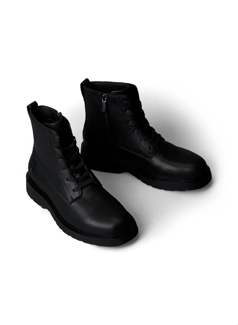 Calvin Klein Jeans Tumbled Leather Lace-Up Zip Boots