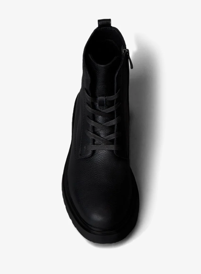 Calvin Klein Jeans  Tumbled Leather Lace-Up Zip Boots for Men | Best Price UAE