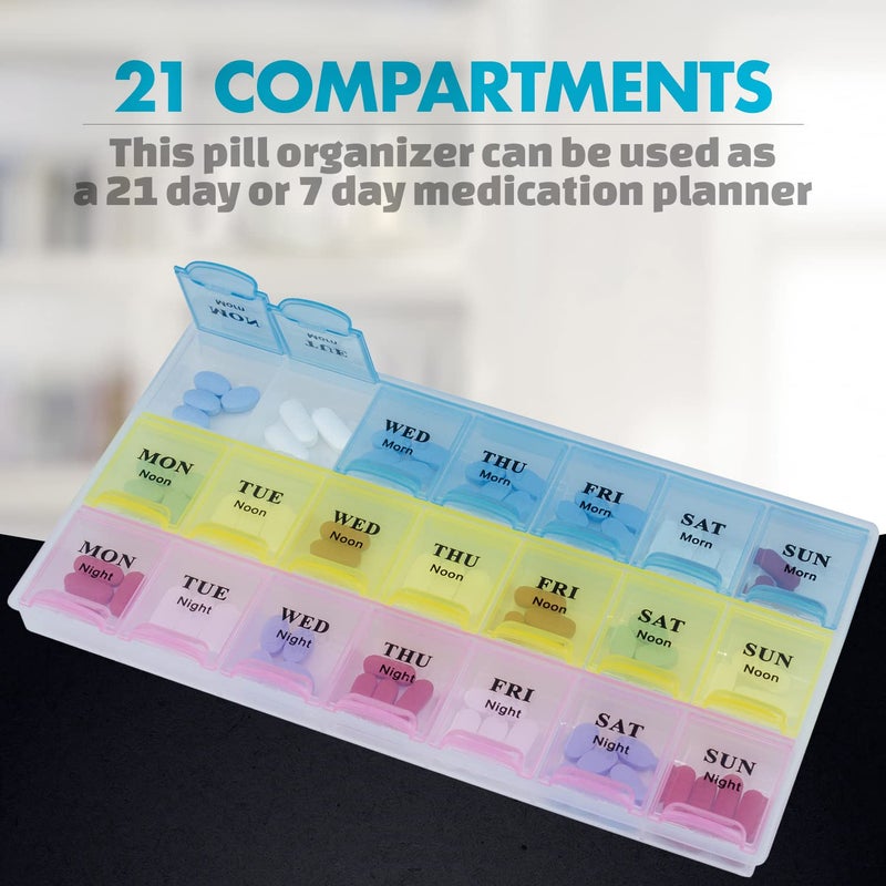MEDca Weekly Pill Organizer - 21 Day Pill Planners for Pills Vitamins & Medication, 3 Times-a-Day Medication Reminder Boxes, Easy to Read & Travel Friendly - Image 3