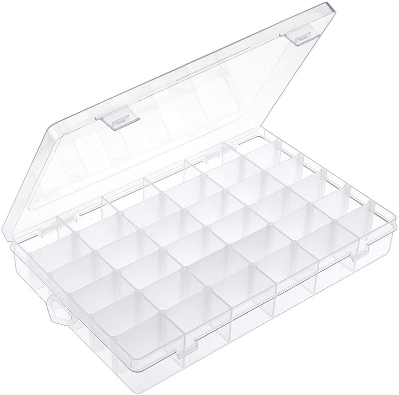 NYALKARAN 36 Grids Plastic Organizer Box with Adjustable Dividers Clear Storage Container for Jewelry Beads Crafts Screws Nails Small Parts DIY Projects 36 GRID PLASTIC STORAGE BOX PACK OF 2 - Image 1