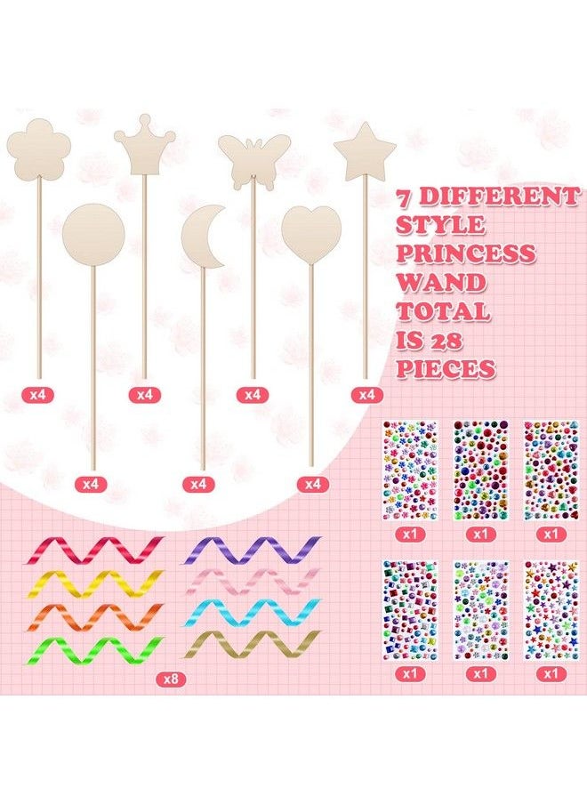 Chumia - 42 Pcs Princess Fairy Wands Kit Include 28 Wooden Princess Wand 6 Gem Stickers 8 Ribbons Princess Birthday Party Supplies Unfinished Diy Moon Butterfly Make Your Own Princess Wand - Image 1