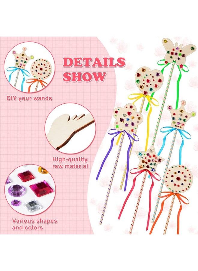Chumia - 42 Pcs Princess Fairy Wands Kit Include 28 Wooden Princess Wand 6 Gem Stickers 8 Ribbons Princess Birthday Party Supplies Unfinished Diy Moon Butterfly Make Your Own Princess Wand - Image 1