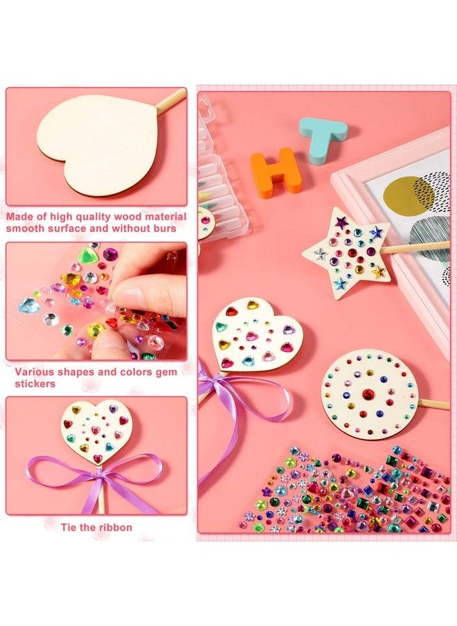 Chumia - 42 Pcs Princess Fairy Wands Kit Include 28 Wooden Princess Wand 6 Gem Stickers 8 Ribbons Princess Birthday Party Supplies Unfinished Diy Moon Butterfly Make Your Own Princess Wand - Image 1