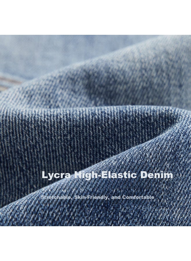 Cabbeen Lycra High Elasticity Denim Jeans For Men Unique Enzyme Wash Distressed Comfortable Stretch Fabric Winter Trousers