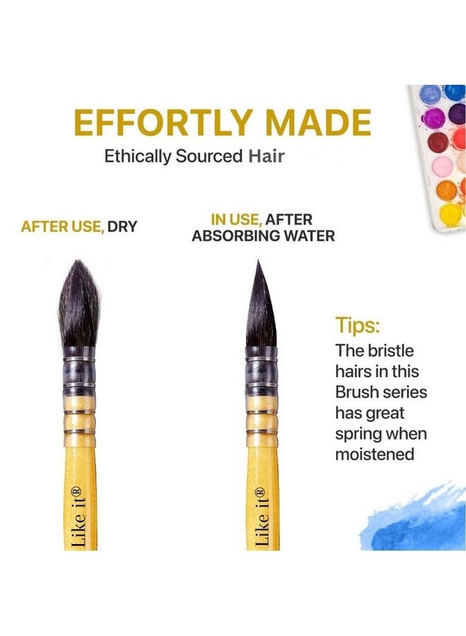 Like-It Like it Artists Professional Black Synthetic Hair MOP Brush Set | Set of 4 (Sizes 0, 2, 4, 8) | Ideal for Watercolor,Acrylic,Gouache Painting, Ergonomic Handle Design (Brown Mops) - Image 3