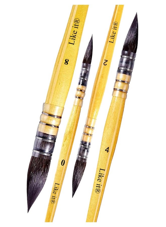 Like-It Like it Artists Professional Black Synthetic Hair MOP Brush Set | Set of 4 (Sizes 0, 2, 4, 8) | Ideal for Watercolor,Acrylic,Gouache Painting, Ergonomic Handle Design (Brown Mops) - Image 1
