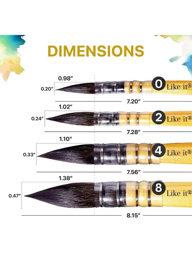 Like-It Like it Artists Professional Black Synthetic Hair MOP Brush Set | Set of 4 (Sizes 0, 2, 4, 8) | Ideal for Watercolor,Acrylic,Gouache Painting, Ergonomic Handle Design (Brown Mops) - Image 2