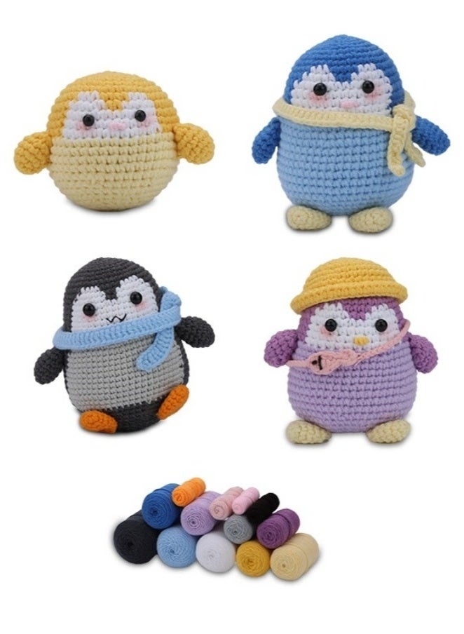 Generic 4-Piece Penguins Dolls, Crochet Kit for Beginners, Crochet Set for Kids, Crocheting Knitting Kit, Includes All Crochet Accessories and Step-by-Step Video Tutorials  - Image 1