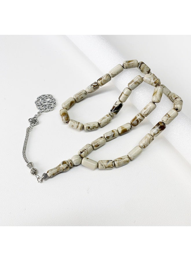 NIBEMINENT 33 Muslim Prayer Beads White and Coffee/15mm