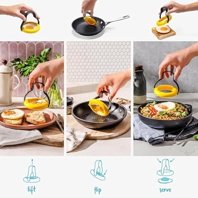 Khazna Fried Egg Mold Silicone Omelette Mold For Breakfast Sandwiches Round Egg Cooker Ring 3In1 Flips Lifts Easy To Make Omelet 2Pcs - Image 3