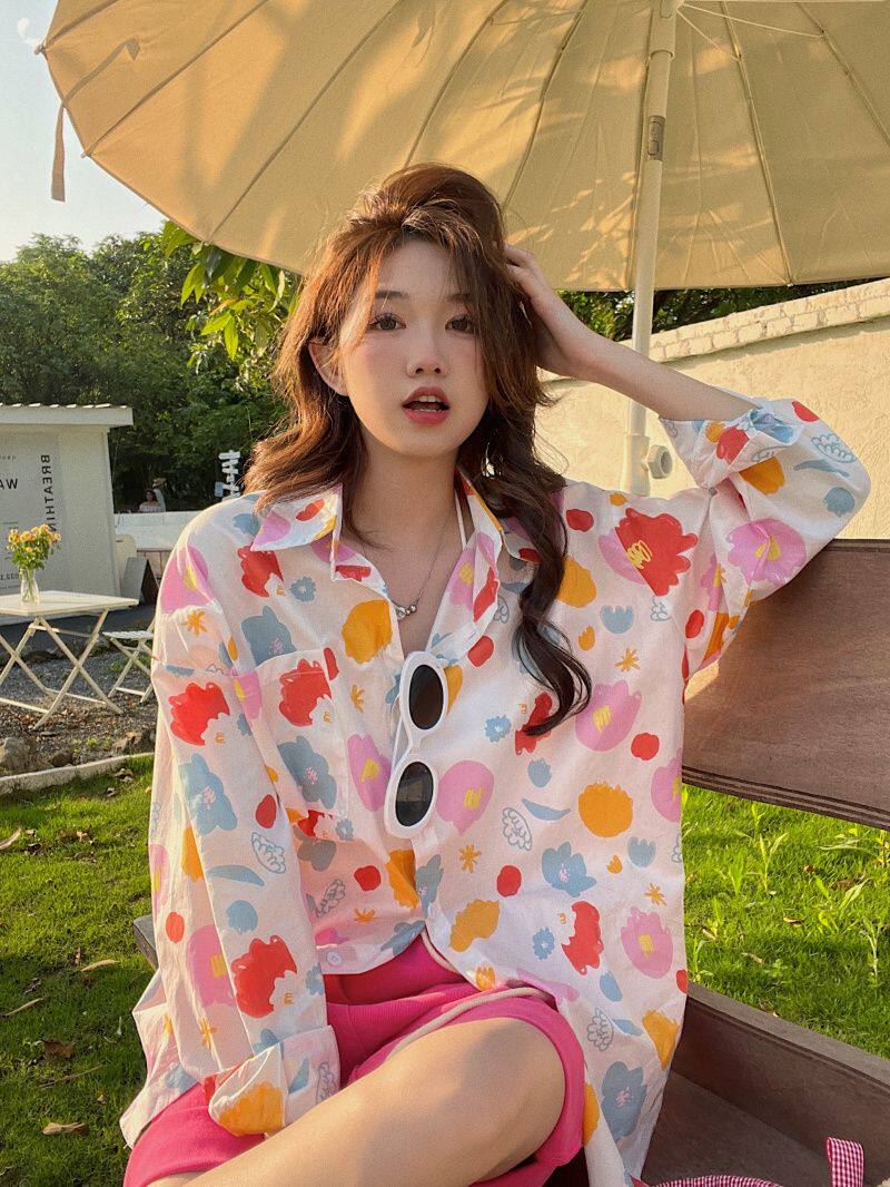 Sister gathering uniform wedding wedding bridesmaid group photo performance clothing 90s retro Hong Kong style floral shirt - Image 2