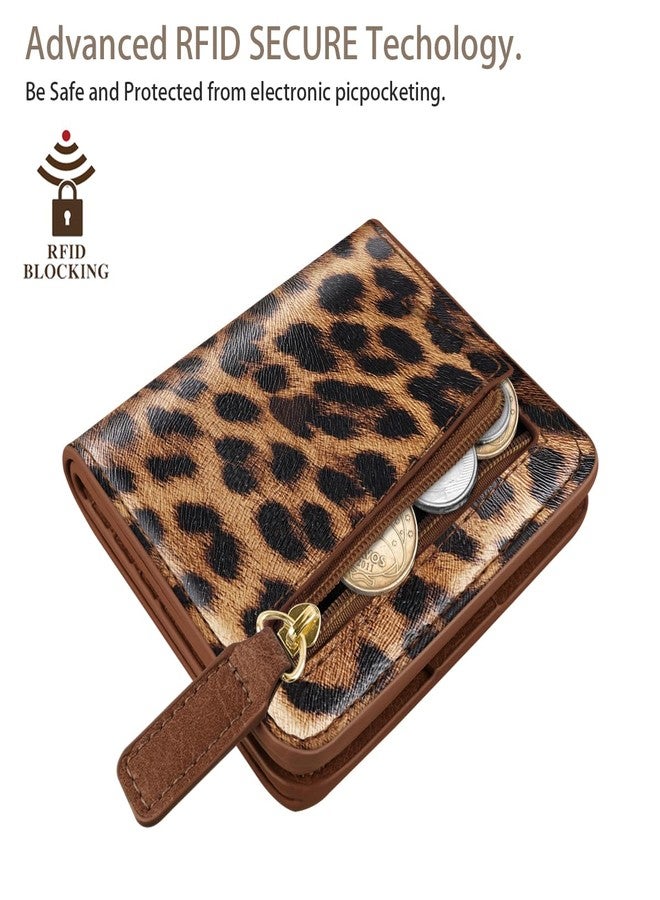 Simikol RFID Blocking Small Wallet Compact Bifold Pocket Credit Card Holder Leather Coin Slot Mini Purse with ID Window for Women or Men, Leopard - Image 2