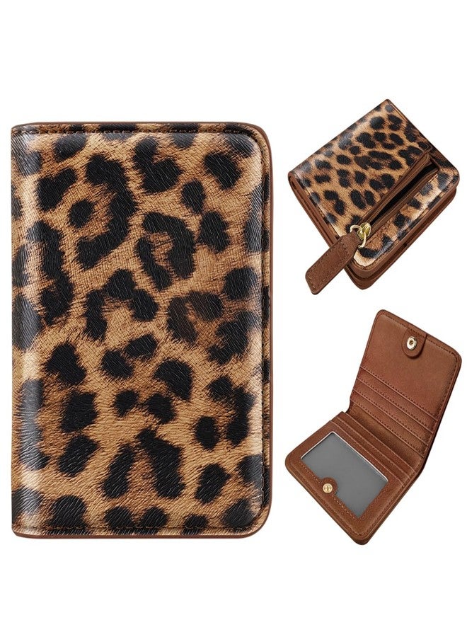 Simikol RFID Blocking Small Wallet Compact Bifold Pocket Credit Card Holder Leather Coin Slot Mini Purse with ID Window for Women or Men, Leopard - Image 1