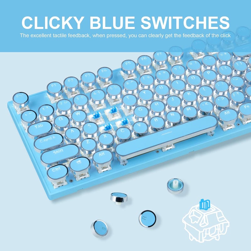 Camiysn Typewriter Style Mechanical Gaming Keyboard,Retro Punk Gaming Keyboard with White Backlit, 104 Keys Blue Switch Wired Cute Keyboards with Detachable Wrist Rest,Blue Keyboards for Office/PC/Laptop - Image 4