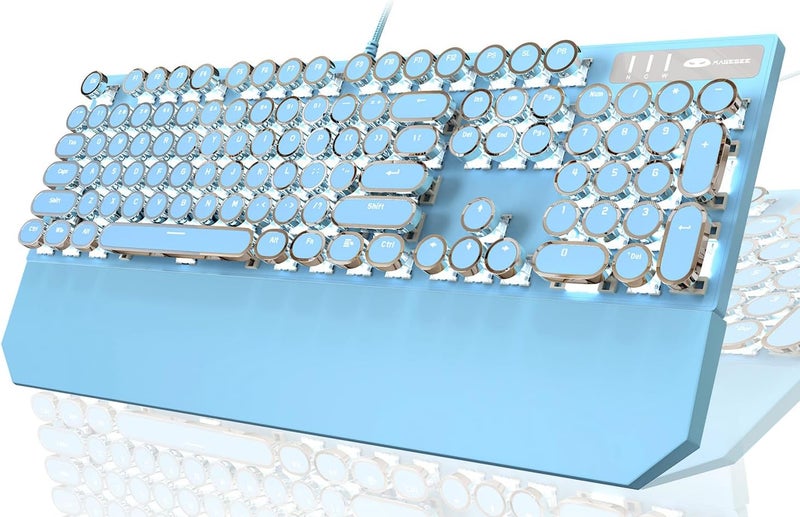 Camiysn Typewriter Style Mechanical Gaming Keyboard,Retro Punk Gaming Keyboard with White Backlit, 104 Keys Blue Switch Wired Cute Keyboards with Detachable Wrist Rest,Blue Keyboards for Office/PC/Laptop - Image 1