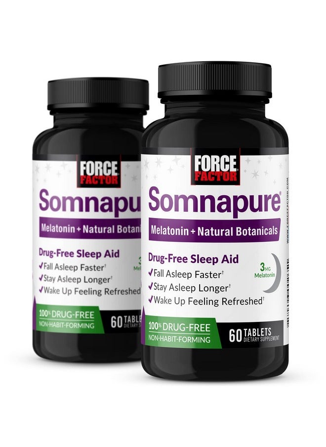 Force Factor Force Factor Somnapure Drug-No Sleep Aid for Adults with Melatonin, Valerian Root, & Lemon Balm, Non-Habit-Forming Sleeping Pills, Fall Asleep Calm at Night, Wake Up Refreshed, 120 Tablets (2-Pack)  - Image 1