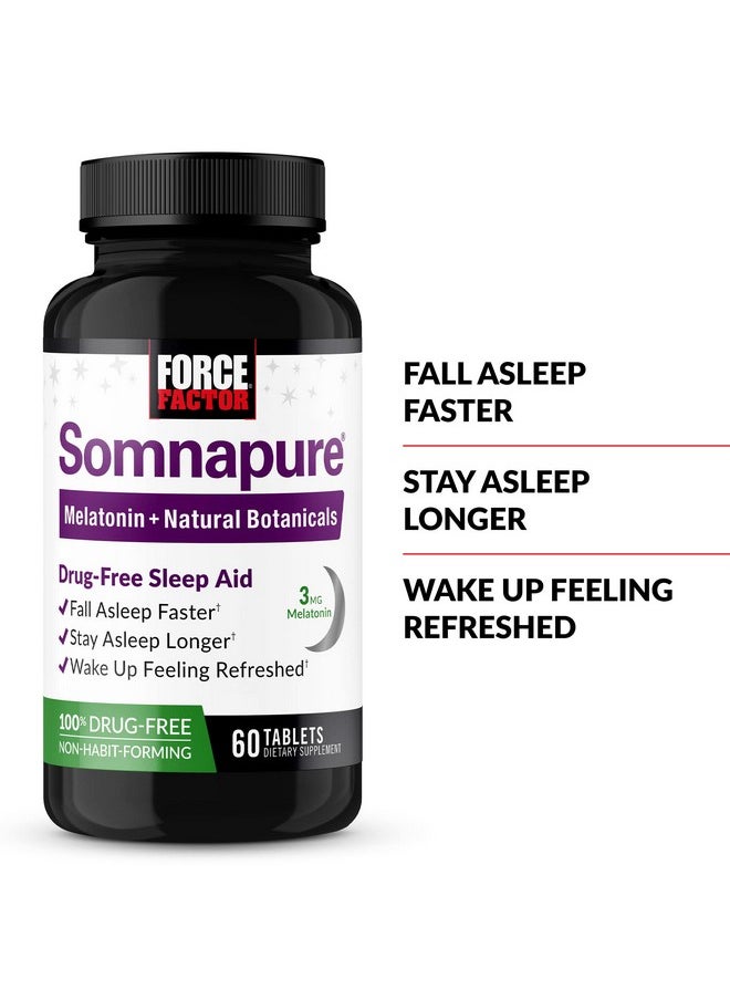 Force Factor Force Factor Somnapure Drug-No Sleep Aid for Adults with Melatonin, Valerian Root, & Lemon Balm, Non-Habit-Forming Sleeping Pills, Fall Asleep Calm at Night, Wake Up Refreshed, 120 Tablets (2-Pack)  - Image 2